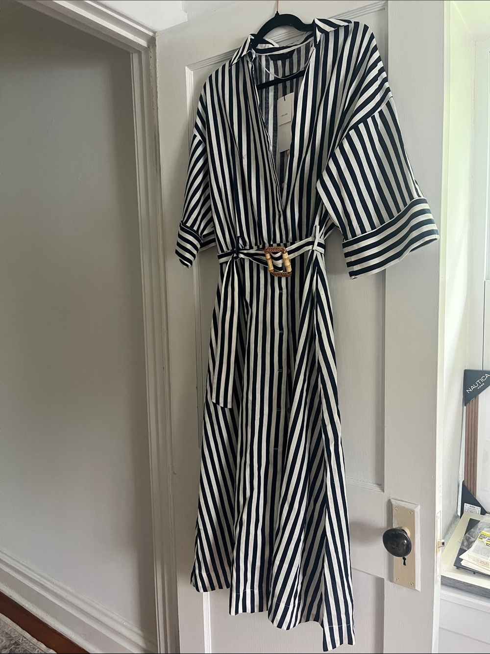 Zara NWT Linen Striped Midi Shirt Dress Size S - Picture 3 of 8